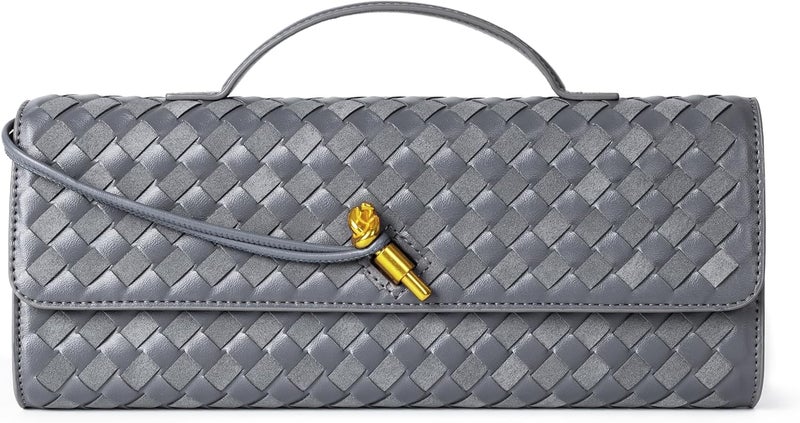 Joryin Woven Purse for Women Evening Clutch Woven Leather & Suede Handbags Crossbody Bag Suede Purse Formal Evening Bag - Image 1